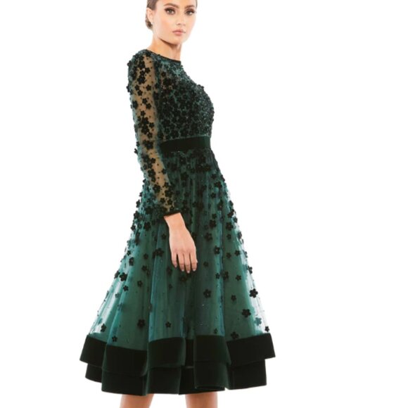 MAC DUGGAL 67007 EMBELLISHED ILLUSIONS HIGH NECK LONG SLEEVE emerlad DRESS sz 4 - Picture 3 of 5